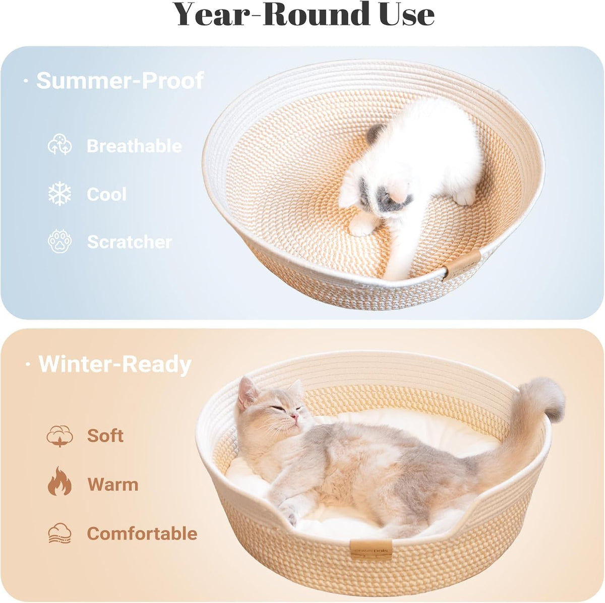 CHEERHOME PETS Handwoven Cat Basket Bed Cooling for Indoor Cat with Cushion