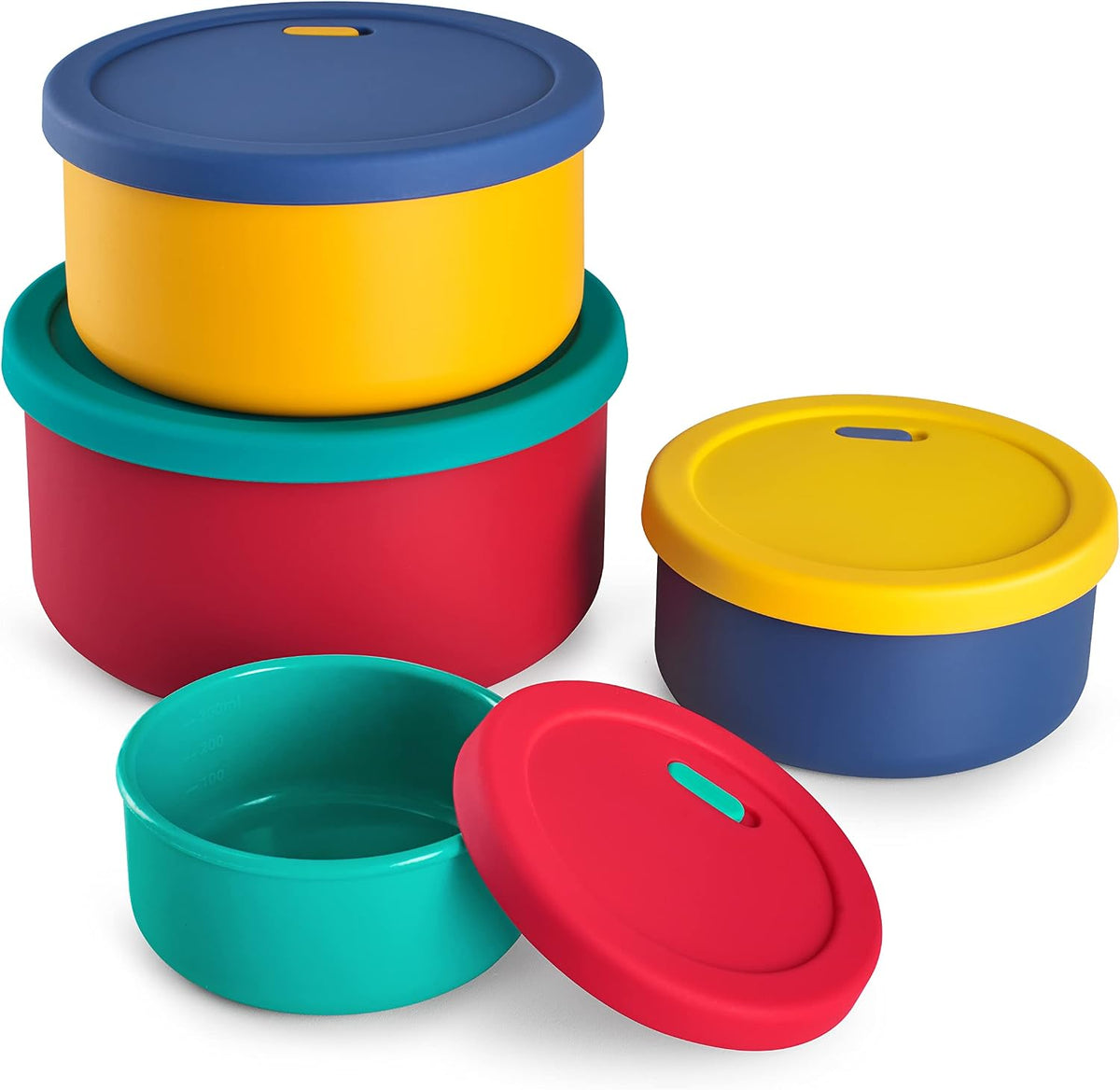 KSENDALO 4-Piece Silicone Food Storage Containers, Airtight Lids