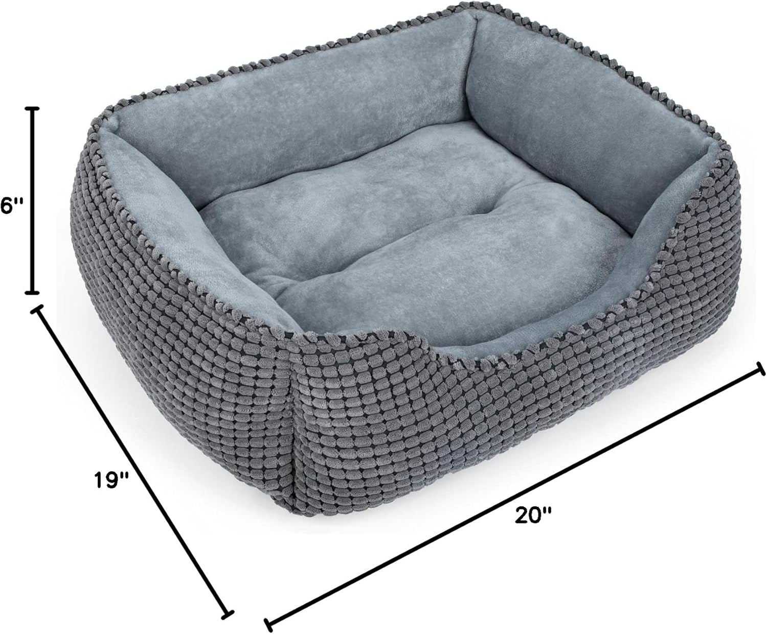 MIXJOY Dog Bed for Large Medium Small Dogs, Rectangle Washable Sleeping Puppy Bed, Soft Calming Cat Beds for Indoor Cats, Orthopedic Pet Sofa Bed, Anti-Slip Bottom with Multiple Size (20'', Grey)