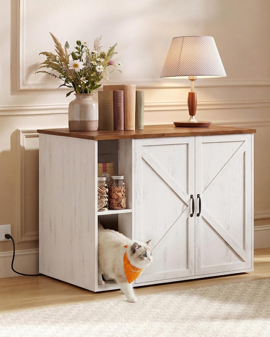 Feandrea Cat Litter Box Enclosure, Hidden Cat Washroom with Power Outlet
