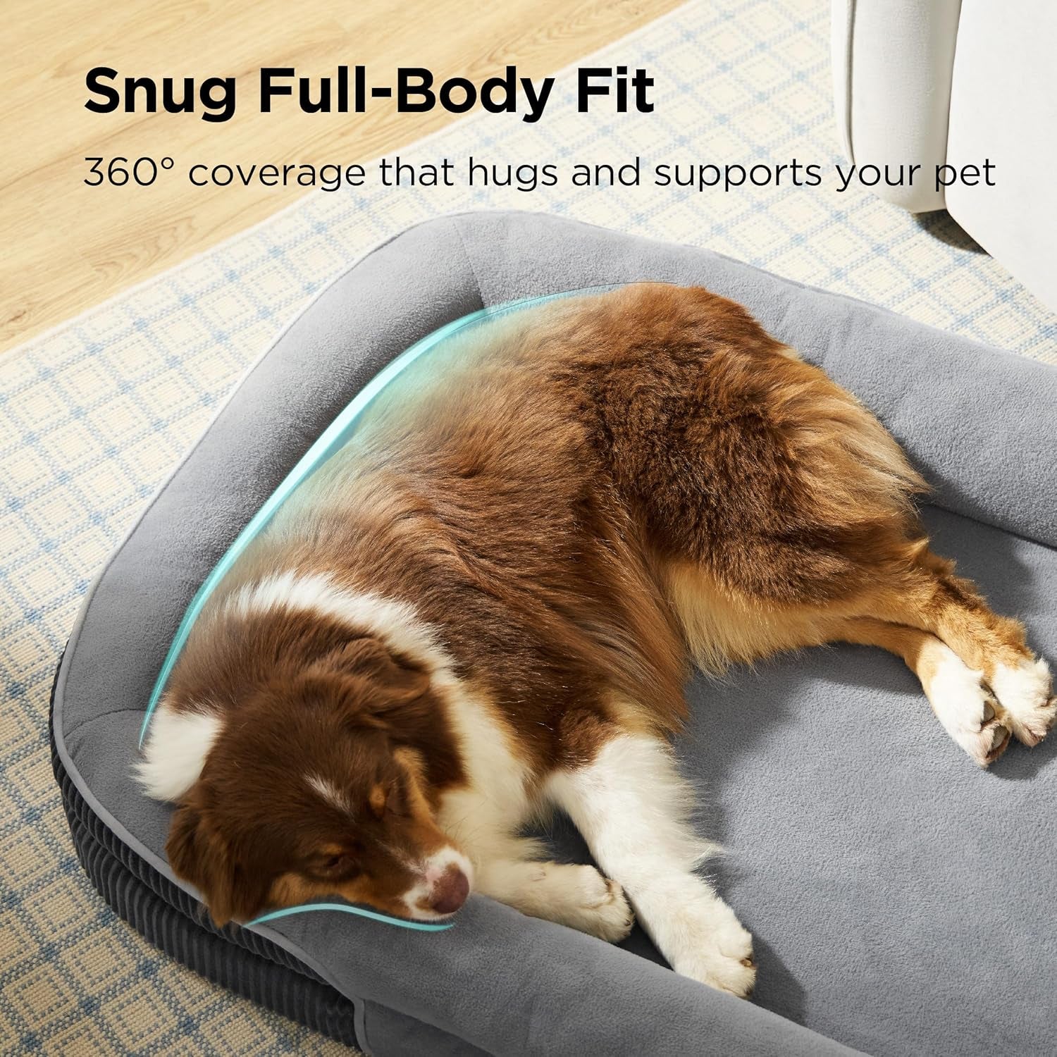 Bedsure Orthopedic Dog Beds Large Sized Dog - 360° Oval Bolster Large Dogs Bed for Senior Dogs with Waterproof Washable Cover, Big Comfort Pet Sofa Couch with Ultra-Soft Fleece, Grey, 35"