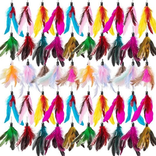 50 Pcs Cat Feather Toys Bulk Wand, Vibrant Color, Classic Style