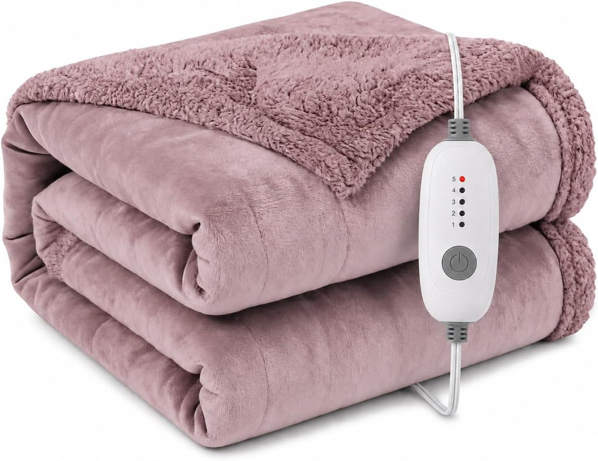 Electric Heated Blanket, Purple, Full 72"X84", Flannel and Sherpa