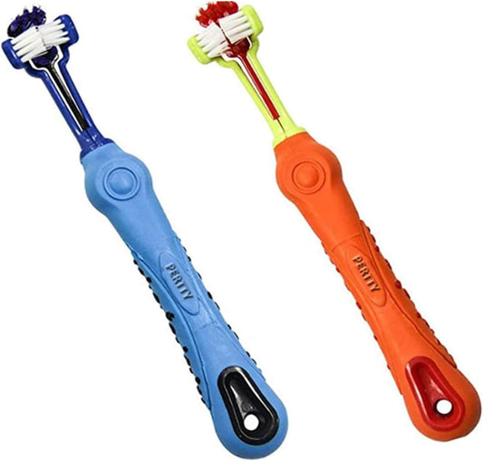 Orgrimmar 2 Pcs 3-Sided Pet Toothbrush Dog Cat Mouth Dental Teeth Care
