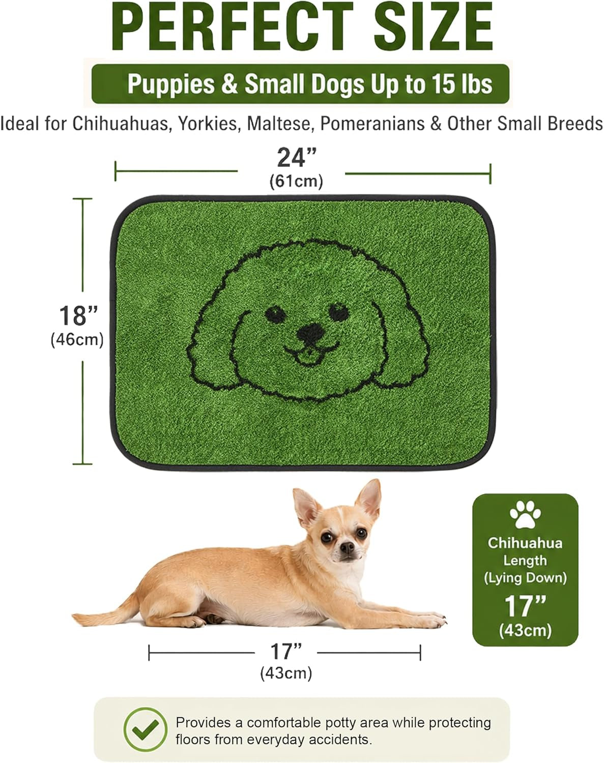 Qeils Reusable Puppy Pads , Washable Pee Pads for Dogs 18" X 24" 2 Pack | Super Absorbent & Leakproof Potty Training Pads, Plush Grass-Look with Non-Slip Backing for Crates, Playpens & Small Pets