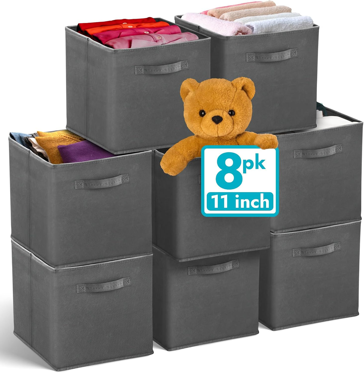 Reli. Storage Cubes 8 Pack | Dark Gray Fabric | 11X11 Collapsible