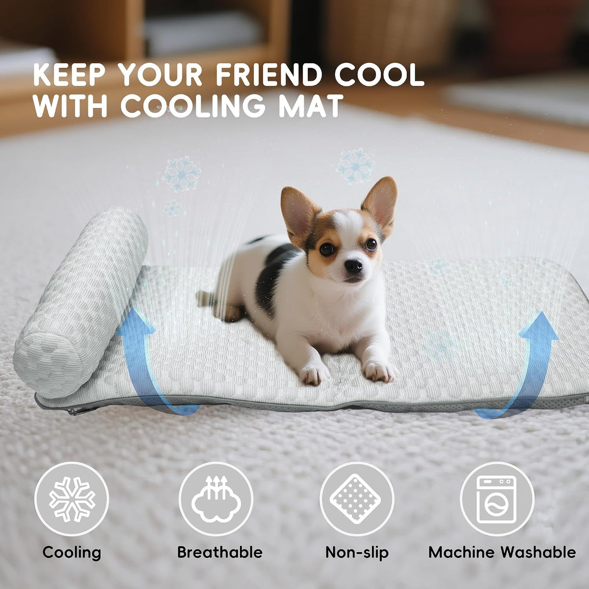 Dog Cooling Mat with Detachable Pillow - Pressure Relief Gel Pet Cooling Bed, Washable Cool-Tech Fabric Cooling Pad for Small Medium Dogs Cats, Summer Sleep Mat for Floor, Sofa, Car
