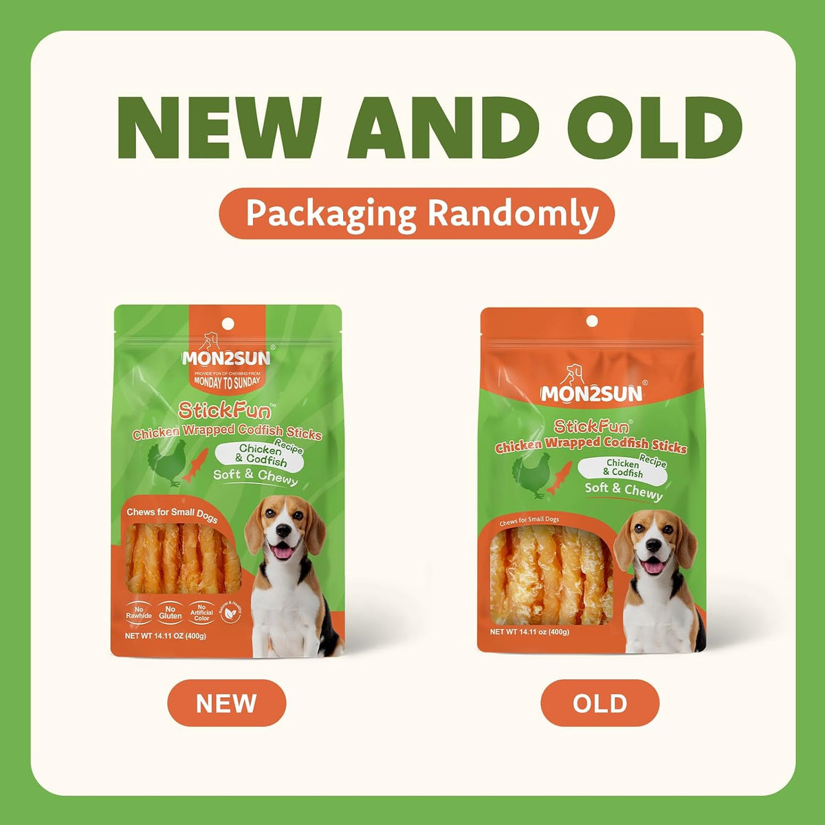 MON2SUN Dog Treats, 4.5-4.7 Inch Chicken Wrapped Codfish Sticks, 14.11 Oz