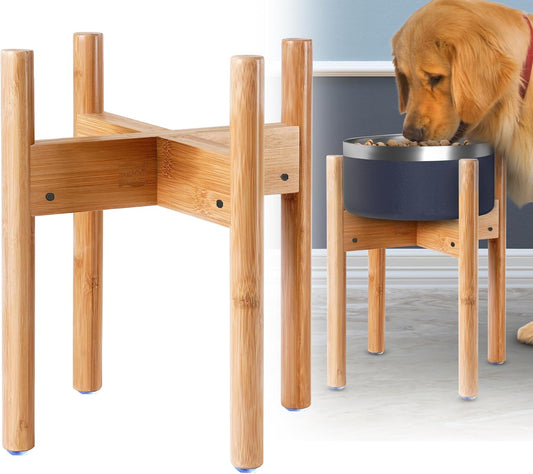 Dog Bowl Stand for Mid-Large Dogs - Adjustable, Easy Fold-Down