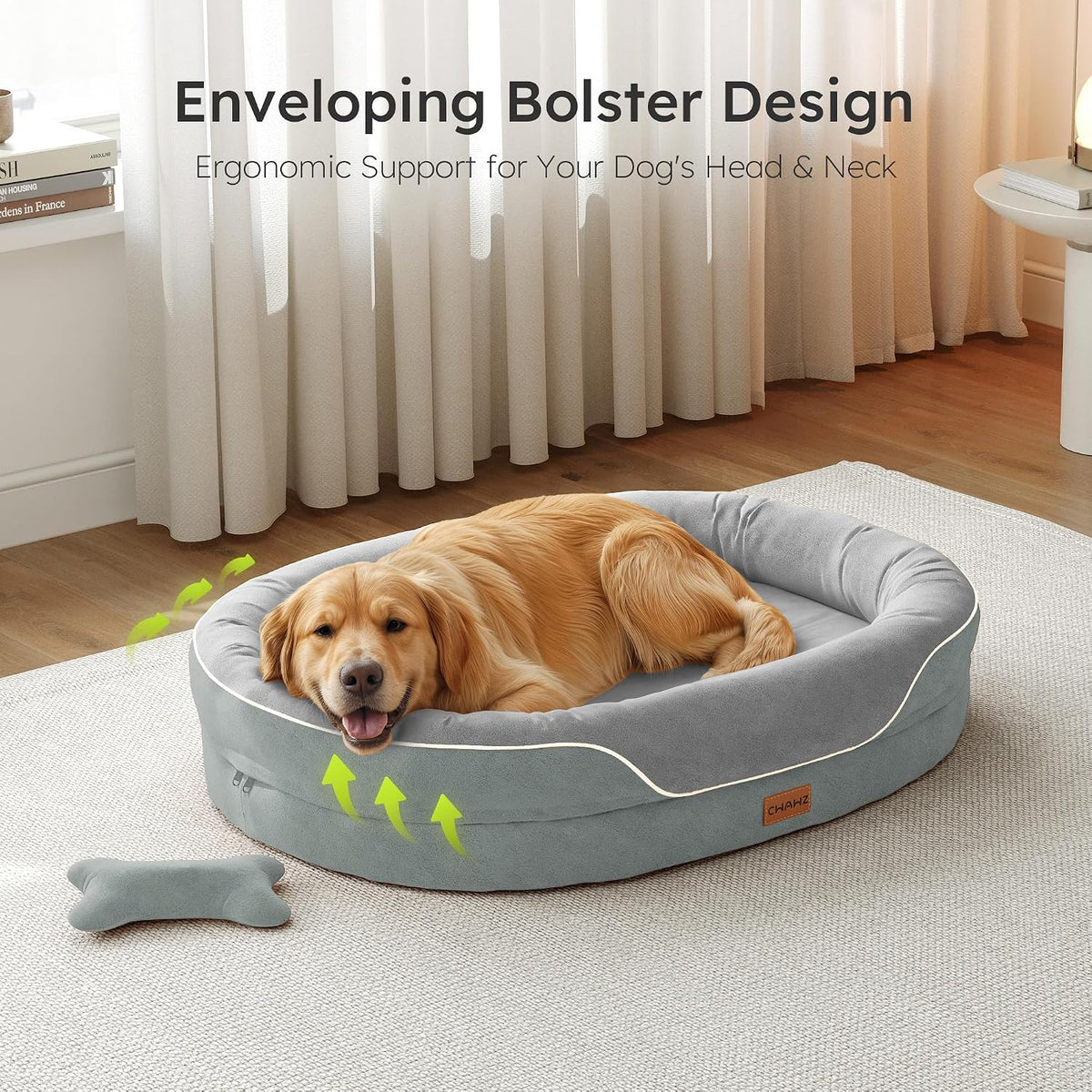 CWAWZ XL Orthopedic Dog Bed, Extra Large Dog Bed, Dog Sofa for Large Sized Dogs with Full-Surround Bolsters, Dual-Sided Dog Cooling Bed with Memory Foam, Washable Sofa with Nonslip Bottom, Light Grey