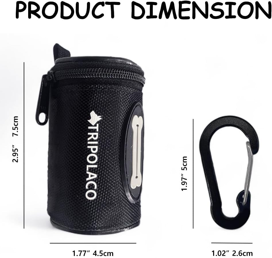 Dog Poop Bag Holder for Leash, Easy Release Doggie Poop Bag Dispenser, Fits Most Standard Poo Bags, Soft Fabric Dog Waste Bag Holder with Carabiner Clip, Compatible with All Leashes, Black