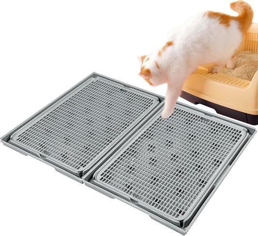 2Pack Cat Litter Box Step, Litter Catcher, Expandable Interlock Litter Mat, Washable Easy Clean, Waterproof & Urine Proof, Dark Grey