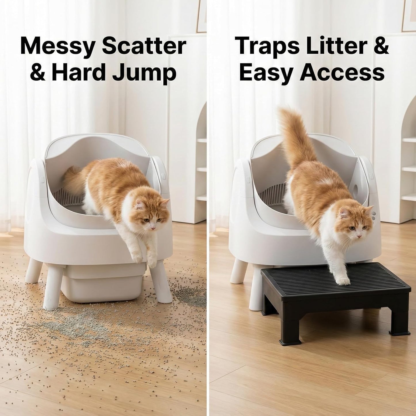 Cat Litter Box Step Ramp – Adjustable 3.5" & 6", Large 16.5"X12.6" Non-Slip Litter Trapper Platform Reduces Tracking, Fits Automatic Litter Boxes, for Kittens & Senior Cats