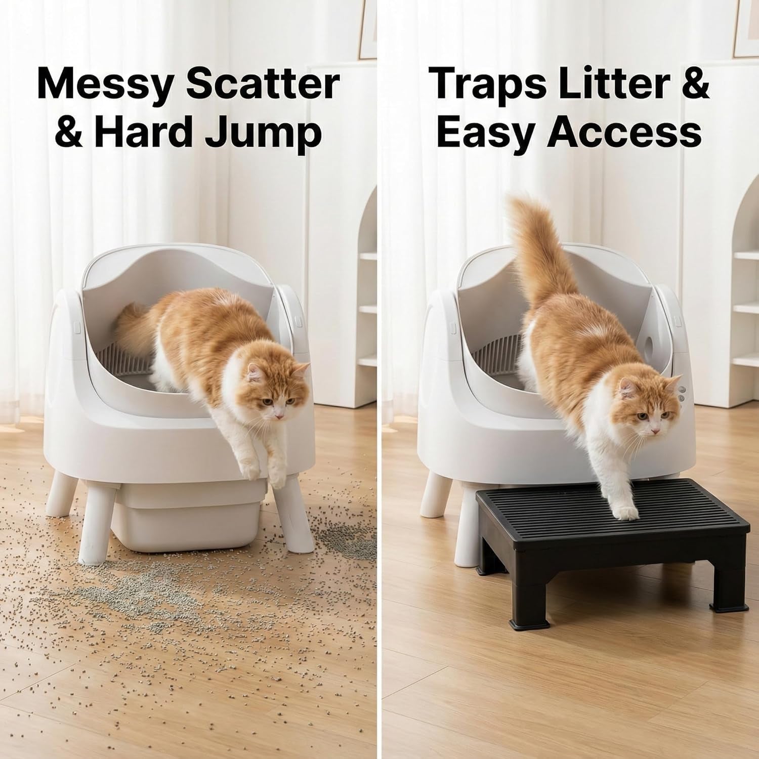Cat Litter Box Step Ramp – Adjustable 3.5" & 6", Large 16.5"X12.6" Non-Slip Litter Trapper Platform Reduces Tracking, Fits Automatic Litter Boxes, for Kittens & Senior Cats