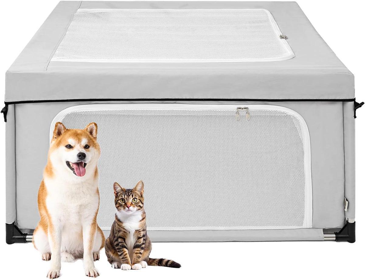 EHEYCIGA 42X42X26 Dog Playpen with Top Cover for Dogs & Cats, Sliver Grey
