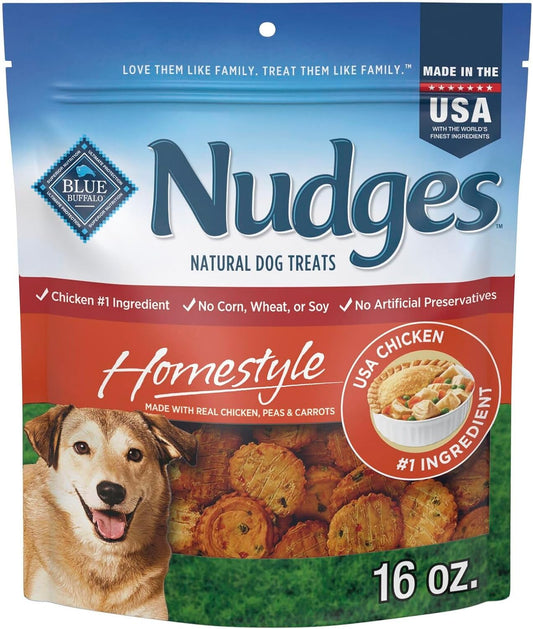 Blue Buffalo Nudges Chicken Homestyle Natural Dog Treats, Pot-Pie-Inspired Recipe, Healthy Reward or Training Treat, Made in the USA with Real Chicken, No Artificial Preservatives, 16 Oz.
