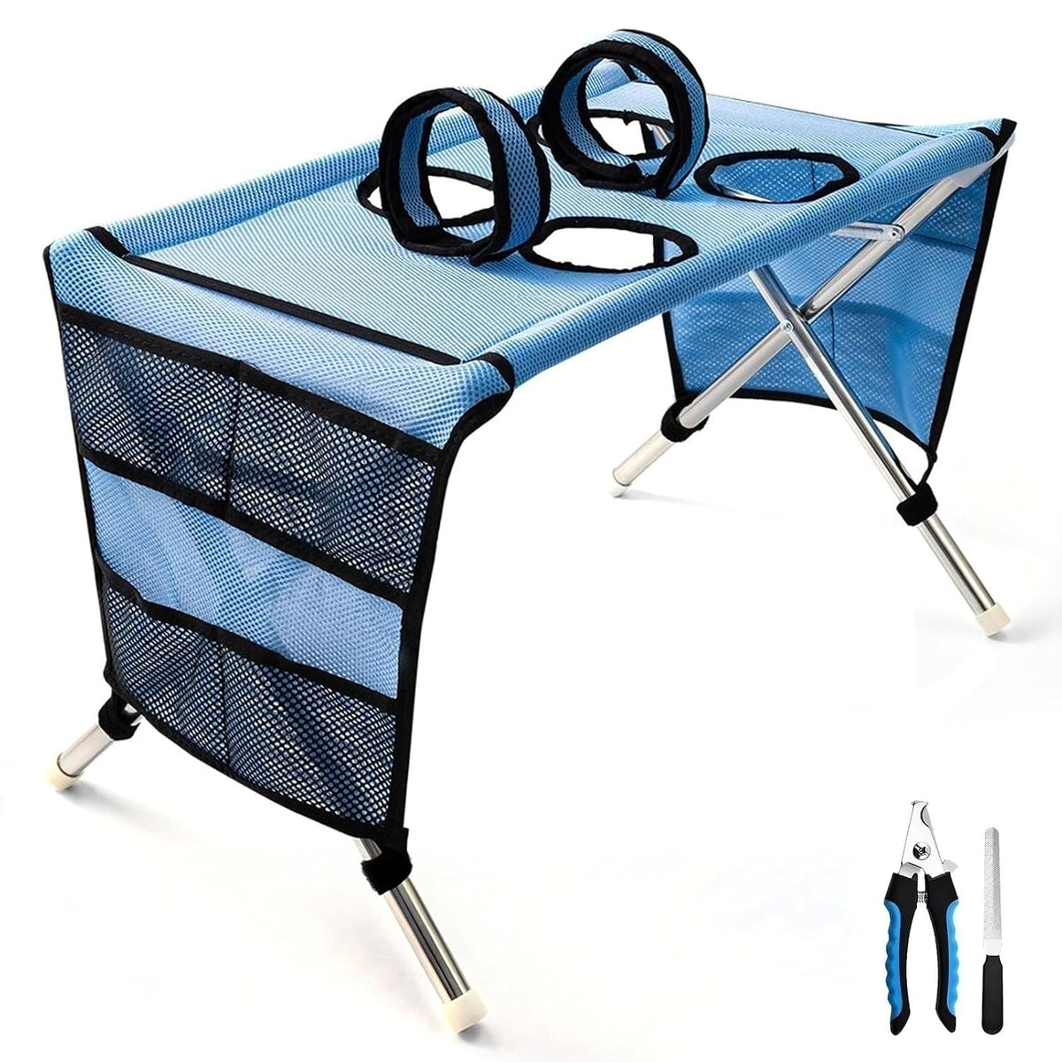 Foldable Grooming Hammock with Stand for Small Dogs & Cats，Dog Hanging Harness for Nail Trimming、Bathing，Ideal for Home and Salon Daily Grooming