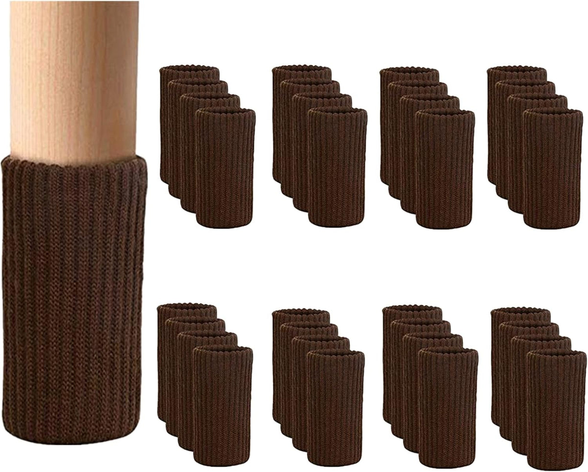 32 Pcs Furniture Leg Socks - Coffee Knitted Furniture Socks, Double Thickness Chair Leg Floor Protectors, High Elastic Chair Leg Covers Furniture Caps Set, Move Easily and Reduce Noise