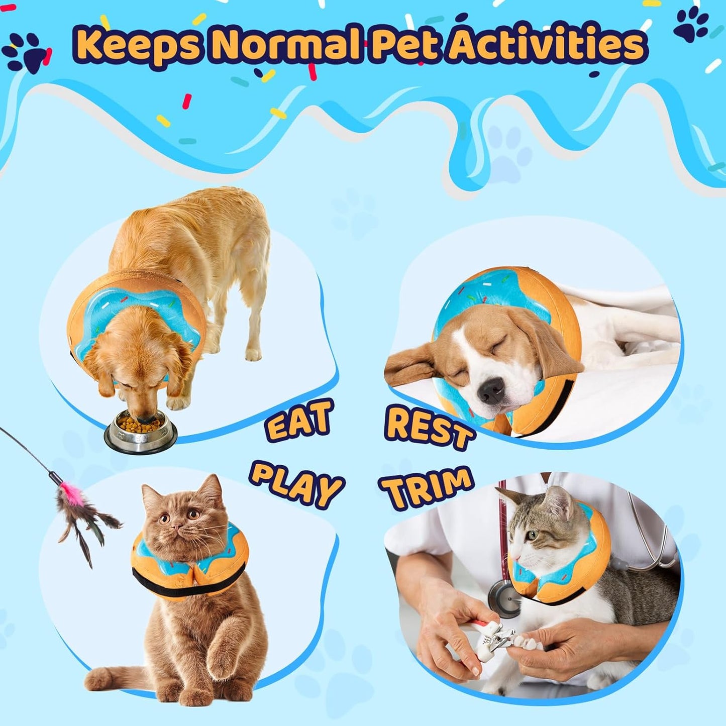 Grand Line Donut Inflatable Collar for Dogs and Cats, Soft Recovery Dog Cone after Surgery, Protective Pet Neck Cone for Small, Medium, Large Dogs, Not Block Vision (Blue, S)