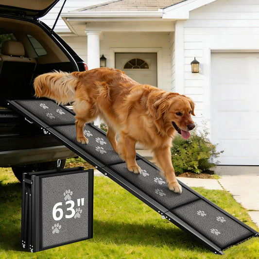 Dog Ramp for Car 63" Long & 17" Wide Portable Ramps for Large Dogs Non Slip Rug Surface Extra Wide Steps for SUV Camper Jeep and Truck Folding Pet Ramp Supports up to 250LBS