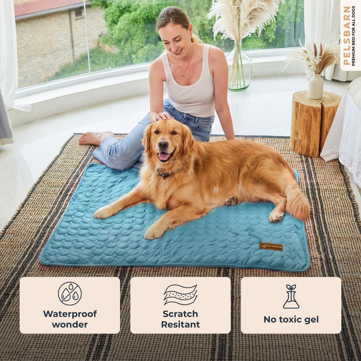 Pelsbarn Dog Cooling Mat, Ice Silk Self-Cooling Pad, Light Blue, XL