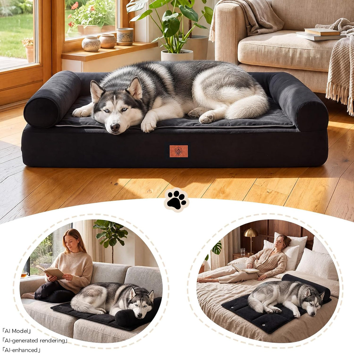 GTPLAYER Dog Bed, Egg-Crate Foam Pressure Relief with Waterproof Washable Pet Bed 43" with 2-In-1 Cooling/Warming Pad, Non-Slip Bottom, Detachable Pillows, Ideal for All Dogs