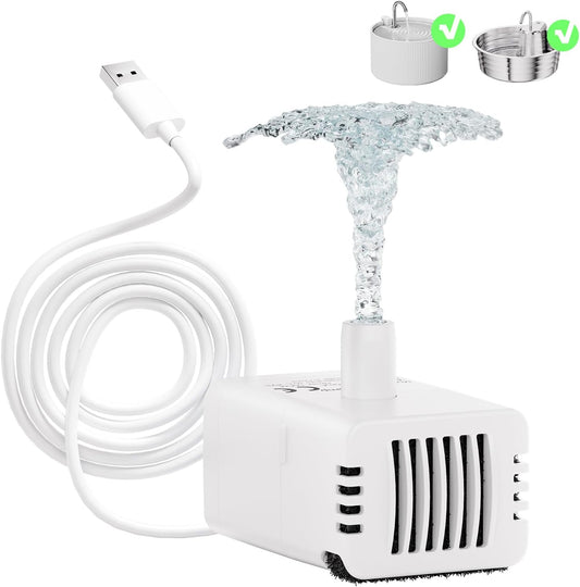 Cat Water Fountain Replacement Pump, JY-200 Ultra Quiet Pet Submersible Water Pump, IPX8 Waterproof, 5V Low Voltage USB Pump, Compatible with 2.2L Ceramic & 4L Stainless Steel Cat Dog Water Fountains