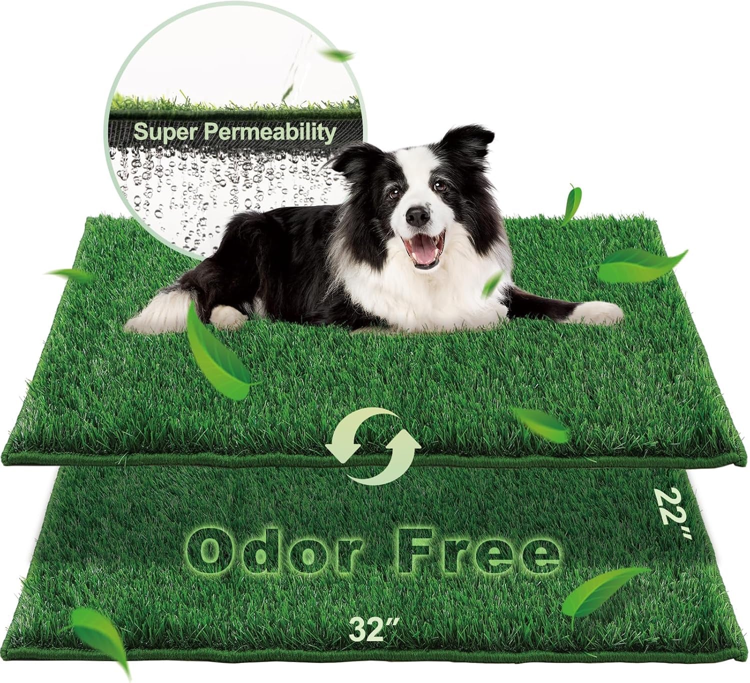 HQ4US 4LEGS Artificial Grass, Dog Pee Grass Pads for Dogs Potty, 2PCS Odor Free Fake Grass for Dogs Large 32’’×22’’ with Countless Drainage Holes, Dog Potty Grass Hemmed Edge Realistic