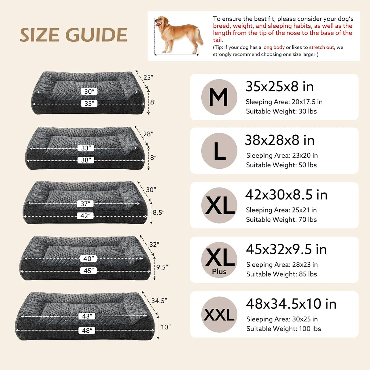 JOEJOY Orthopedic Dog Bed for Medium Dogs, Extra Thick Foam Dog Couch Bed