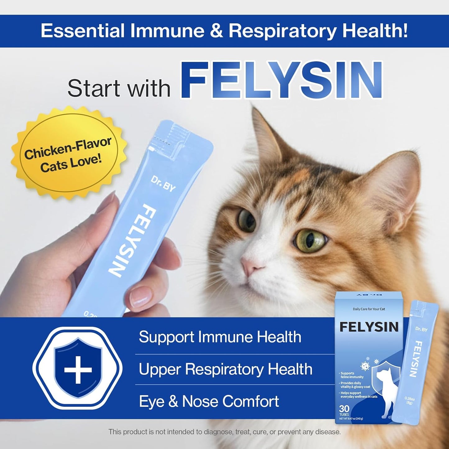 Doctor by FELYSIN L-Lysine for Cats Lickable Immune Support Supplement Allergy Relief, Sneezing, Runny Nose, Cold, Watery Eyes Respiratory Health with Beta-Glucan & Taurine – 30 Individually Packaged