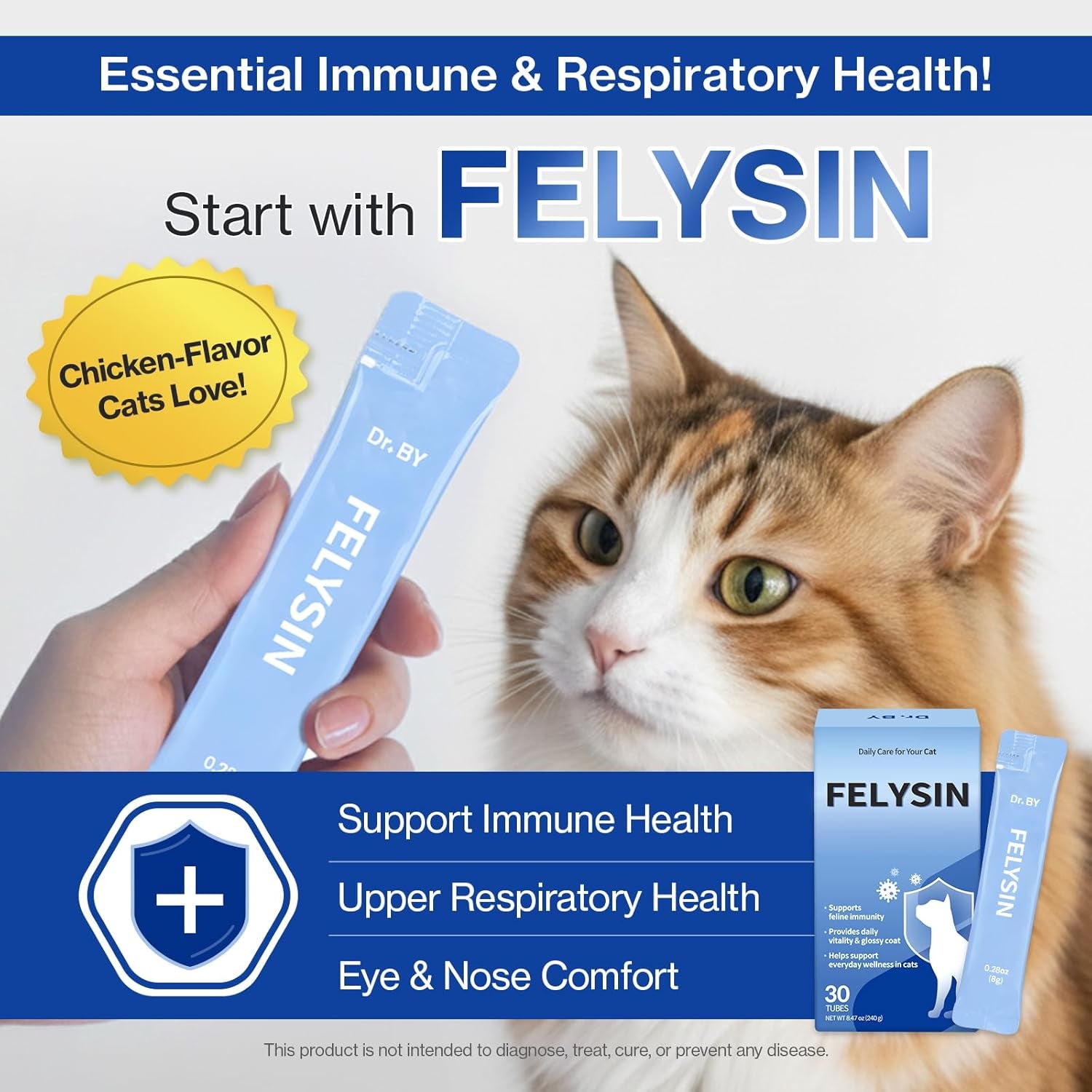 Doctor by FELYSIN L-Lysine for Cats Lickable Immune Support Supplement Allergy Relief, Sneezing, Runny Nose, Cold, Watery Eyes Respiratory Health with Beta-Glucan & Taurine – 30 Individually Packaged