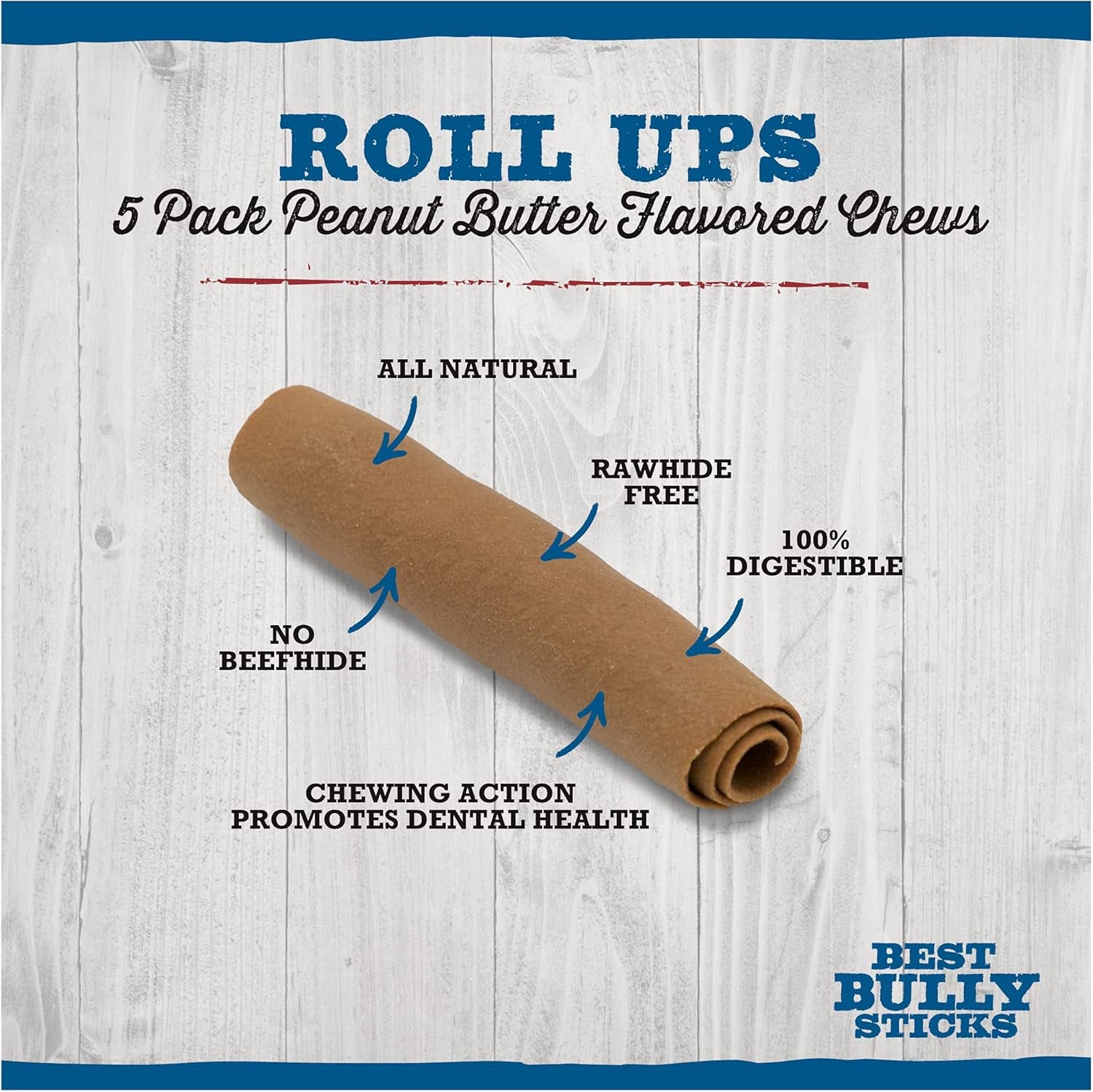 Best Bully Sticks Peanut Butter Roll Ups for Dogs - 7 Inch 4 Count (Pack of 1) - All-Natural, Easily Digestible - Small Breeds