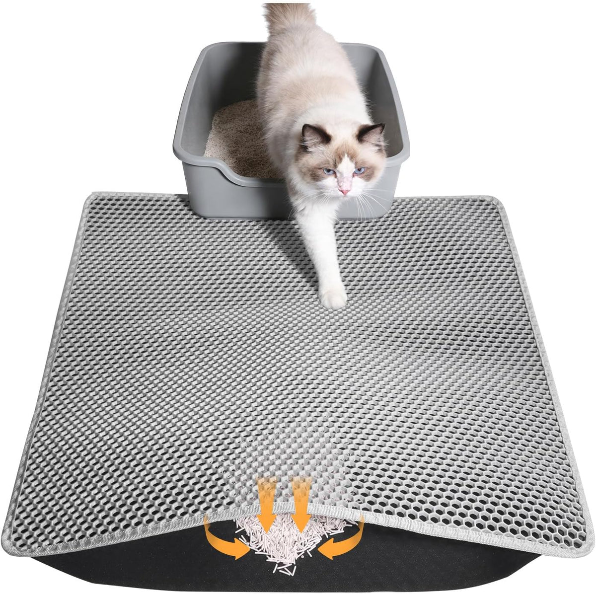Cat Litter Mat 30"X24", Double Layer Waterproof Litterbox Mat, Gray