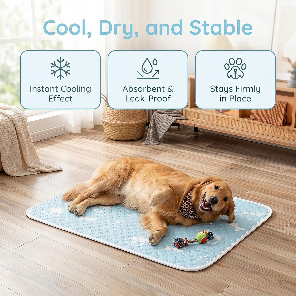 Cooling Mat for Dogs, No Gel, Ice Silk, Washable, Non-Slip, XL