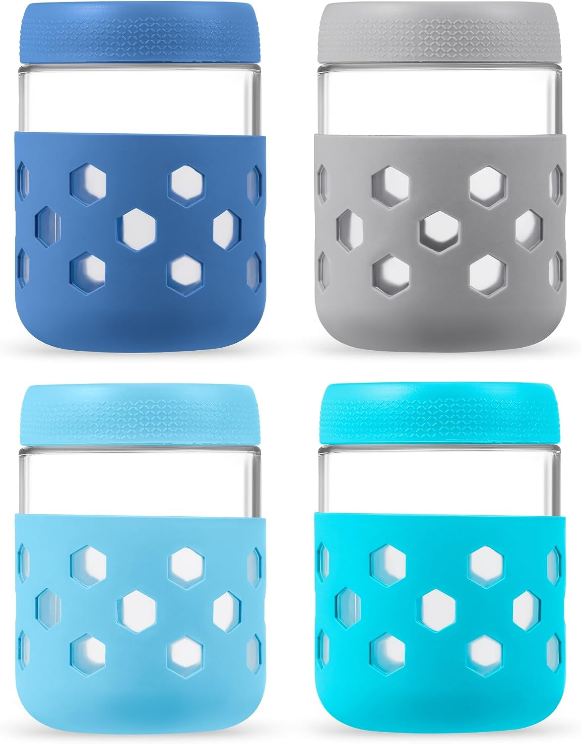 MICEBAY 16Oz Overnight Oats Containers with Silicone Sleeves, 4-Pack Wide Mouth Glass Mason Salad Jars with Airtight Lids, Bpa-Free Dishwasher Safe Leak-Proof Chia Seed Pudding Jar Meal Prep Container