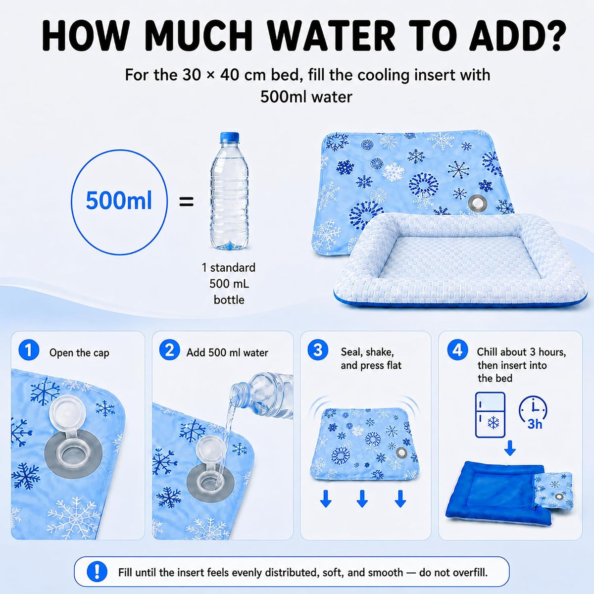 Cooling Pet Bed with Water-Fill Cooling Pad, Thick Breathable Pet Cooling Mat for Dogs & Cats, Washable Soft Cushion, Non-Toxic Summer Cooling Pad for Crate, Couch, Floor