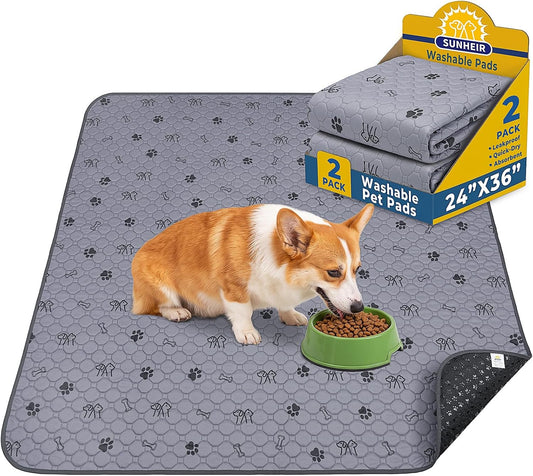 Sunheir Washable Pee Pads for Dogs, 2 Pack Waterproof Cat Litter Mat