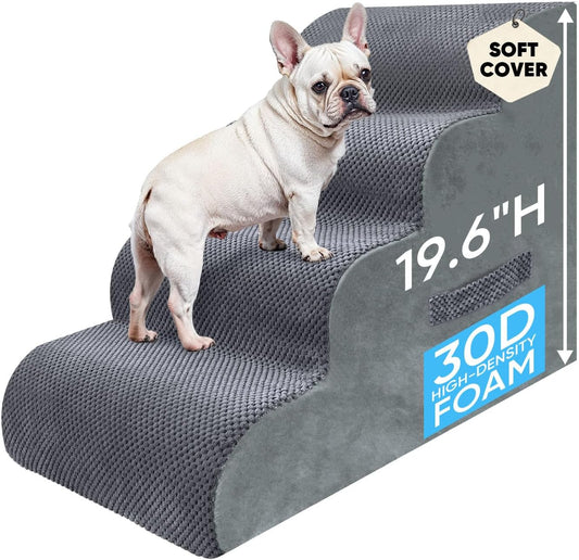PAWSCRAT 4-Step Pet Stairs for High Beds & Sofas, 19.6''H Dog Stairs, Grey