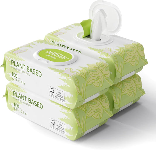 IMMHABI 400 Count Dog Wipes, Unscented Plant-Based Hypoallergenic Pet Wipes for Paws, Butt, and Anal Gland Care, Cleansing & Deodorizing for Puppies and Cats