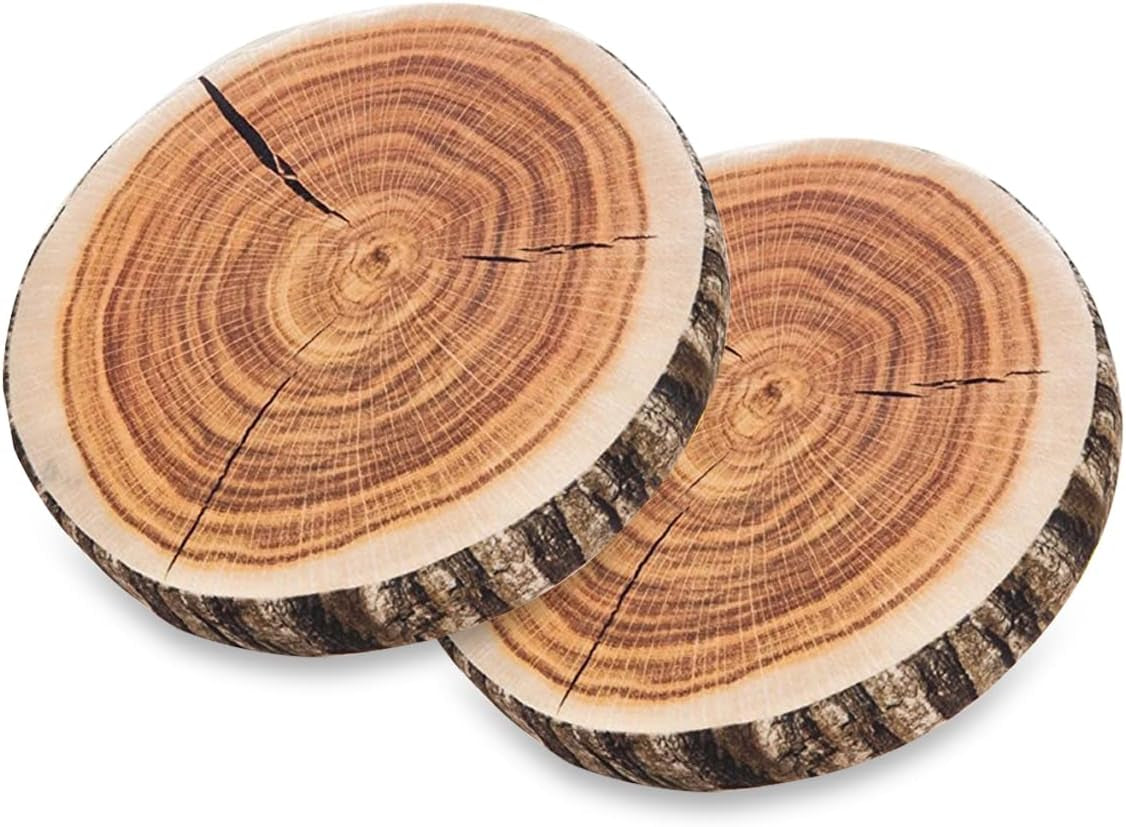 HYSEAS Decorative round Throw Pillow, 3D Digital Print Comfortable Funny Cute Wood Log Pillow Circle Seating Floor Cushion for Home, Couch, Sofa, Bedroom, Stump, 14 X 2.75 Inch, 2 Pack