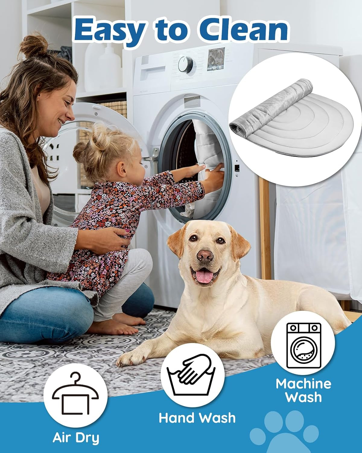 Papettly Pet Dog Cooling Mat 39“X27.5” Reversible Cooling Pad for Dogs and Cats, Comfort Ice Silk Cotton Summer Dog Bed Outdoor Indoor Washable, Ideal for Kennel Sofa Floor Car Seats
