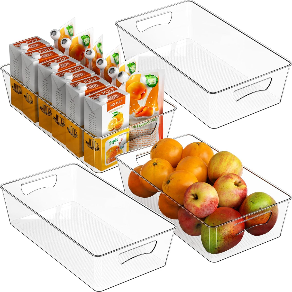 Simple Houseware 4 Pcs Kitchen Clear Bin Storage Organizer 15" X 8" X 3.75"