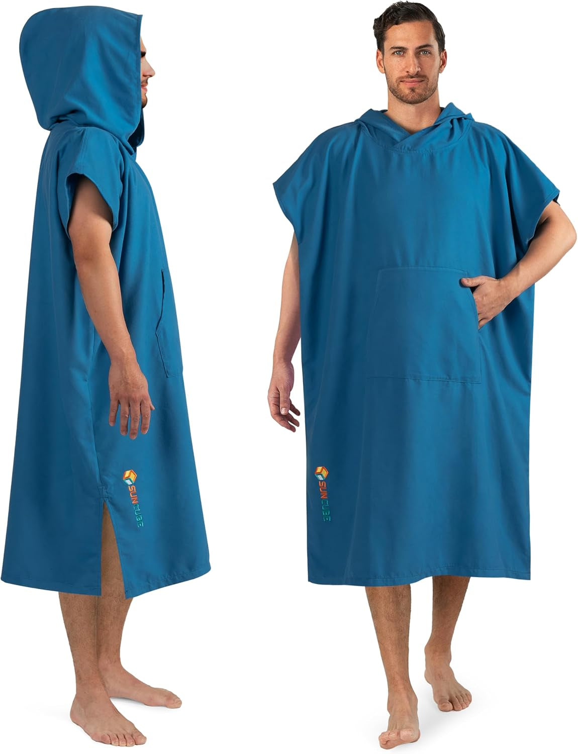 SUN CUBE Surf Poncho Wetsuit Changing Robe Hooded Microfiber Towel Sea Blue