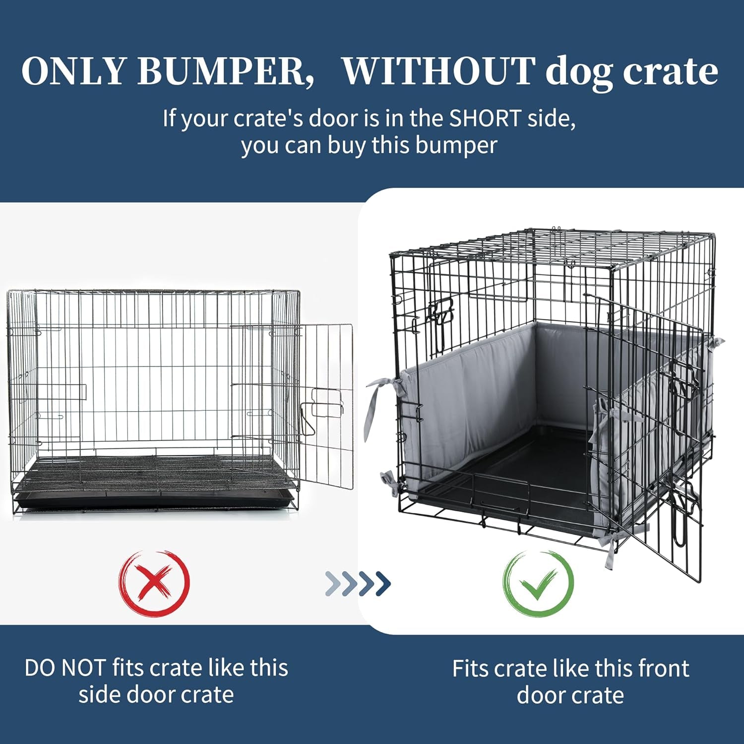 Hombys Dog Crate Bumper with Ties - Soft Crate Accessory -Kennel Cover - Training Pads for Front Door Crates, 24"X18", Gray