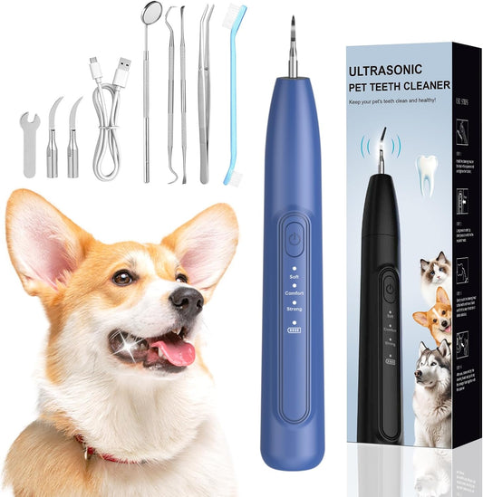 Ultrasonic Dog Plaque Remover Tool, 3 Modes Plaque and Tartar Remover for Dogs, Low Noise Sonic Dog Tartar Remover Dogs Plaque Remover with Toothbrush 2 Cleaning Head for Pet Dental Care