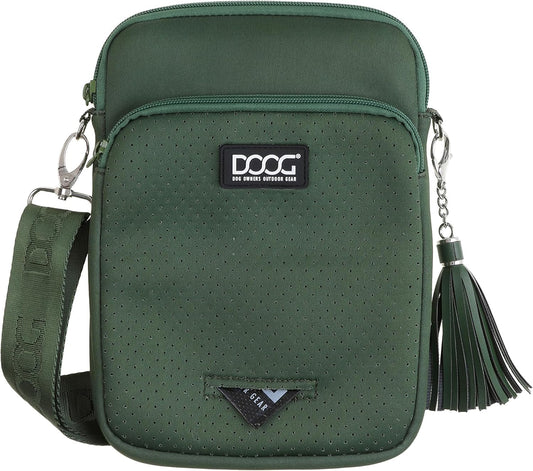 DOOG Neosport Walkie Bag - Lightweight Neoprene Dog Treat Pouch & Crossbody Shoulder Bag with Built-In Poop Bag Dispenser - Hands-Free Everyday Essentials - Green