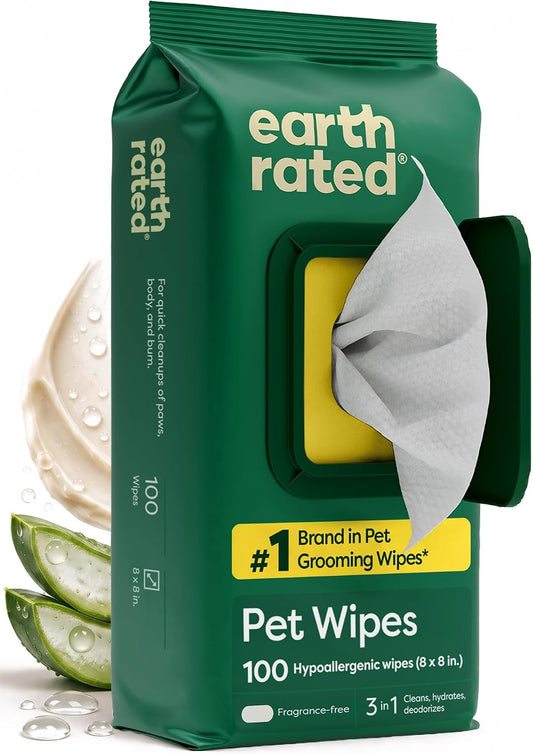 Earth Rated Dog Wipes for Paws & Butt, Deodorizing, Unscented, 100Ct
