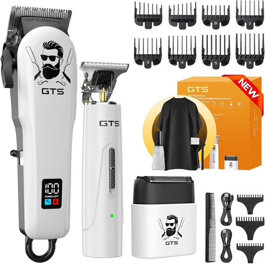 Hair Clippers for Men Professional Cordless Haircut Kit with Beard Trimmer Set, with IPX7 Electric Shavers, LED Display Rechargeable Barber Clippers for Home Use Gifts White