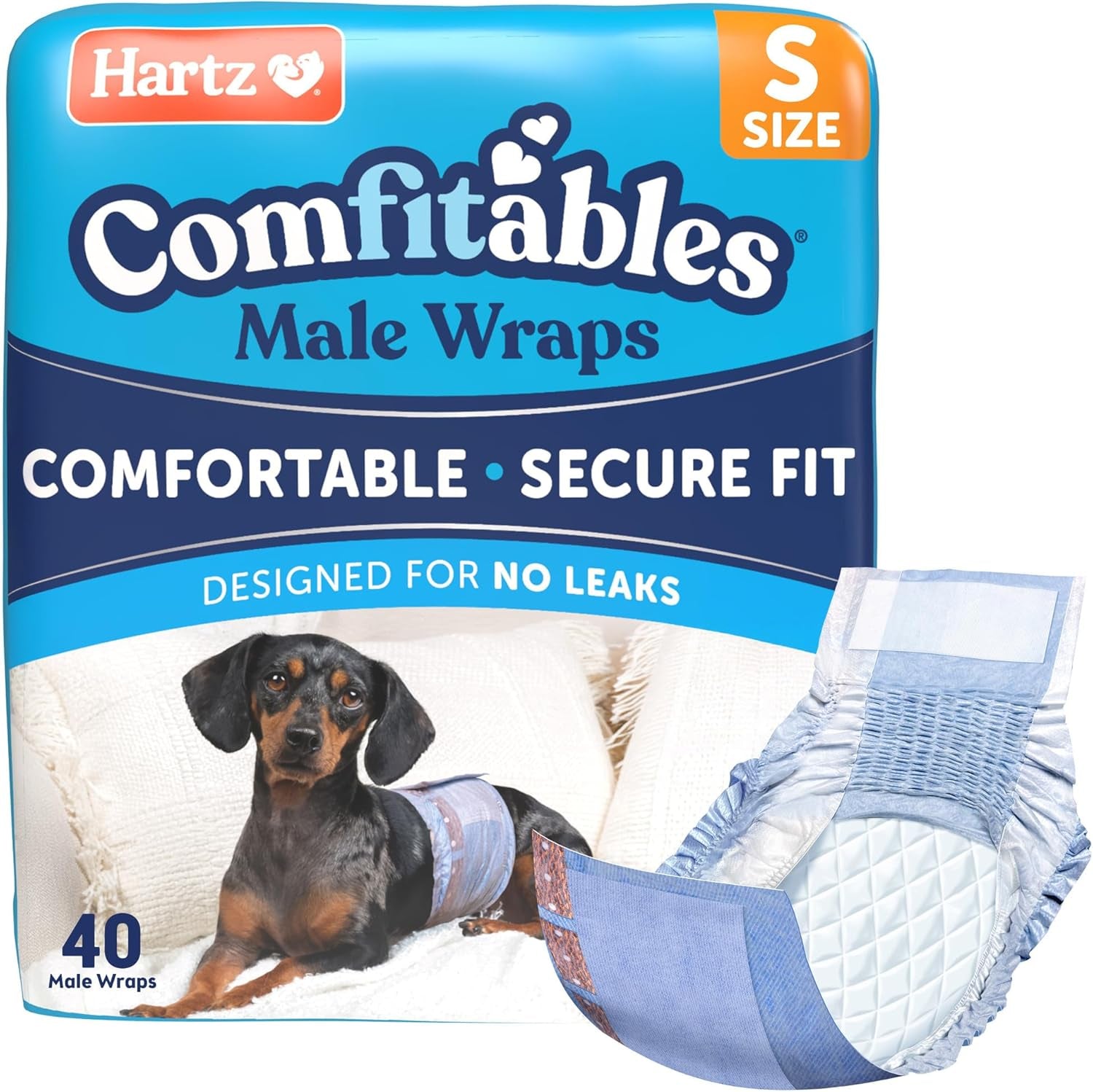 Hartz Comfitables Disposable Male Dog Wraps Stretchy Waistband, Sm 40 Count | Comfortable & Secure Fit, Easy to Put On, Super Absorbent, Breathable Material, Flashdry Technology, Leak Shield