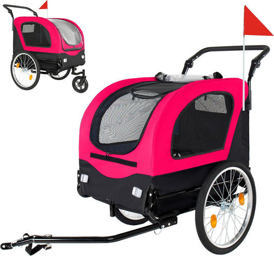 Dog Bike Trailer with Built-In Leash, 2-In-1 Pet Stroller Cart Bicycle Carrier, Easy Folding Cart Frame with Front Caster & 20" Quick Release Air-Filled Wheels, Supports up to 110 Lbs